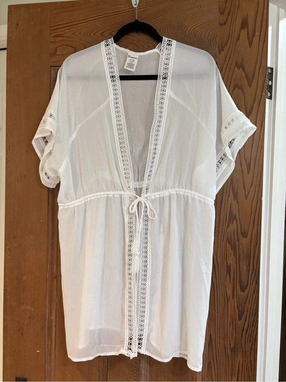 No Boundaries White Lace-Trim Beach Cover-Up Kimono Size XL